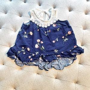 Chenault Girl 2T navy rose tank top